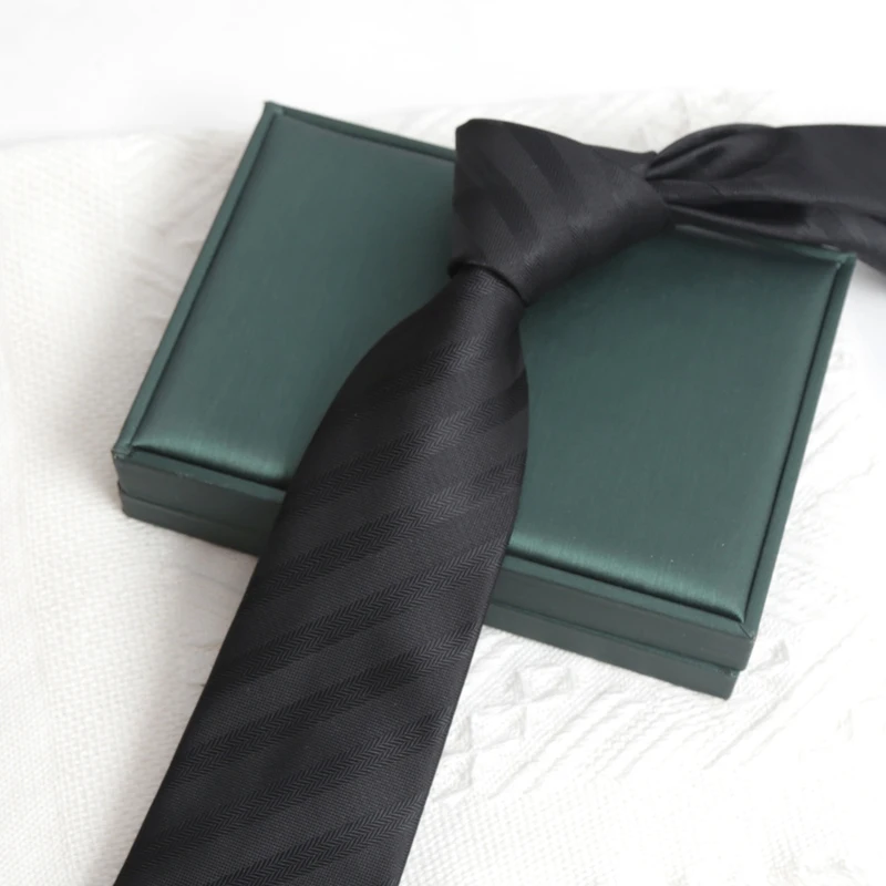 Men Classic Black Tie Luxury 8CM Necktie Stripes Ties for Man Groom Jacquard Woven Elegant Neck Tie for Business Wedding Party