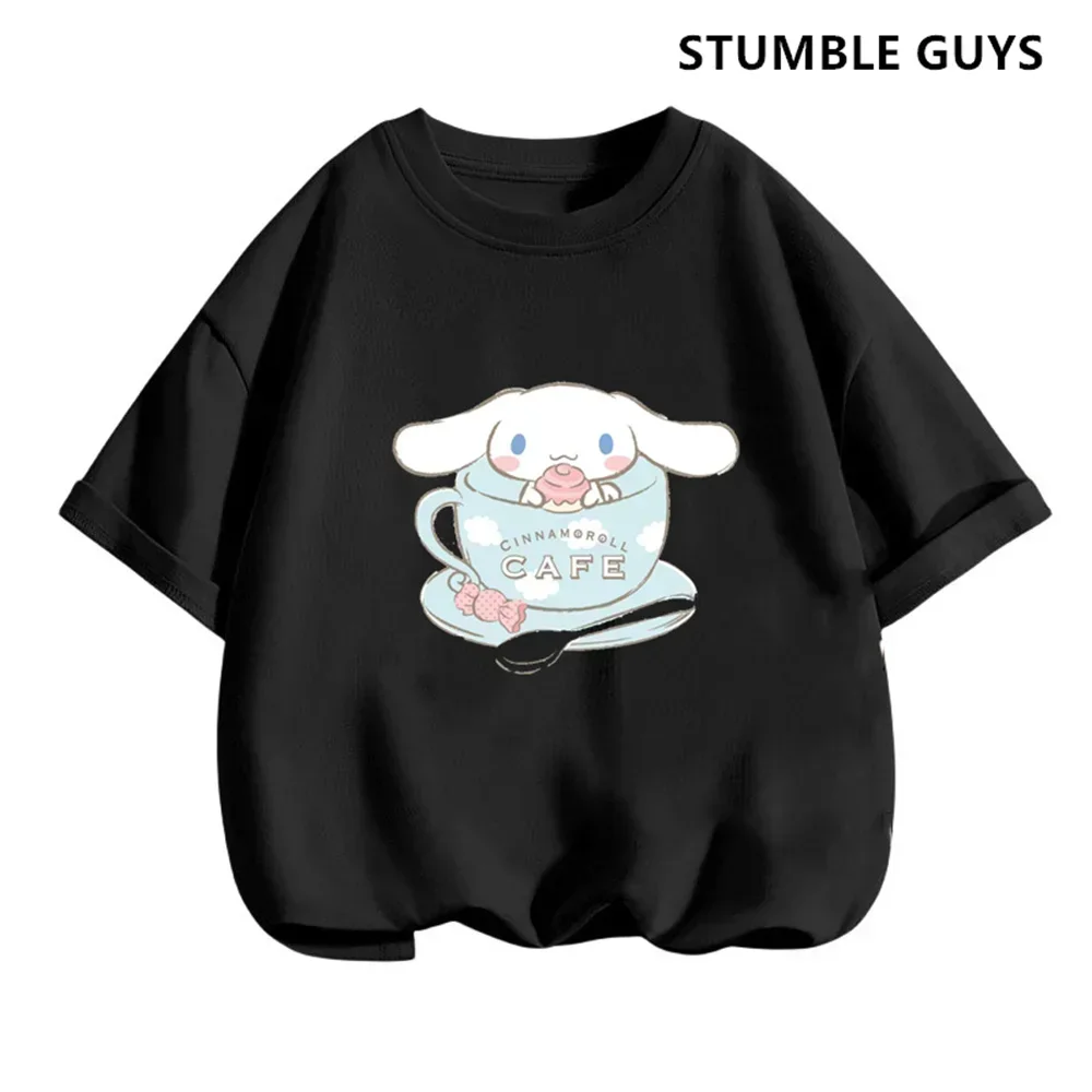 Kids Cinnamoroll Tshirt Summer Hello Kitty Kids Cartoon Casual Short-sleeved T-shirt Set Baby Boy Clothing Girls Clothing 3