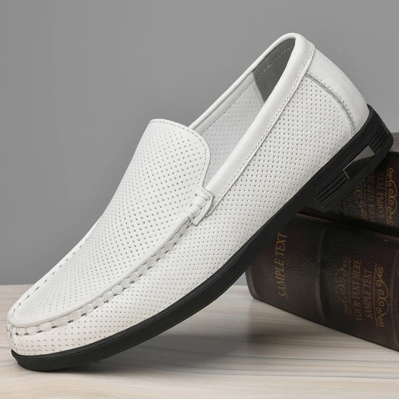 Genuine Leather Mens Shoes New Design Casual Loafers Slip-on Business Dress Shoes Comfortable Driving Footwear Classic Moccasins