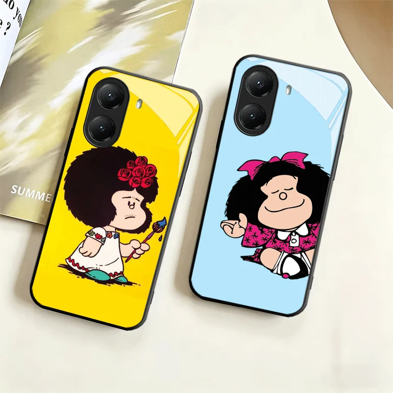 Cartoon Mafalda Design Tempered Glass Phone Case