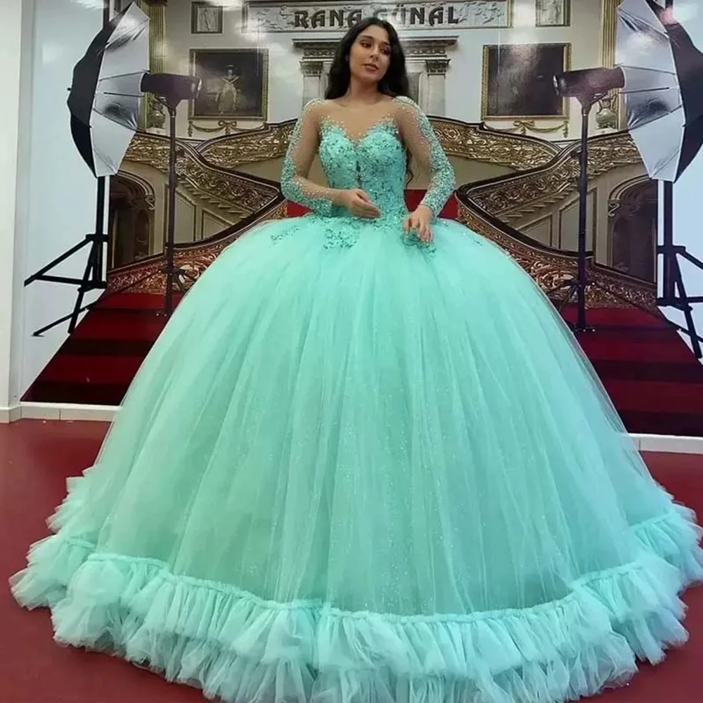 

ANGELSBRIDEP бальное платье, платье Quinceanera с длинными рукавами, блестками и бисером, Аппликации принцессы, искусственное платье, маскарадное милое платье 16