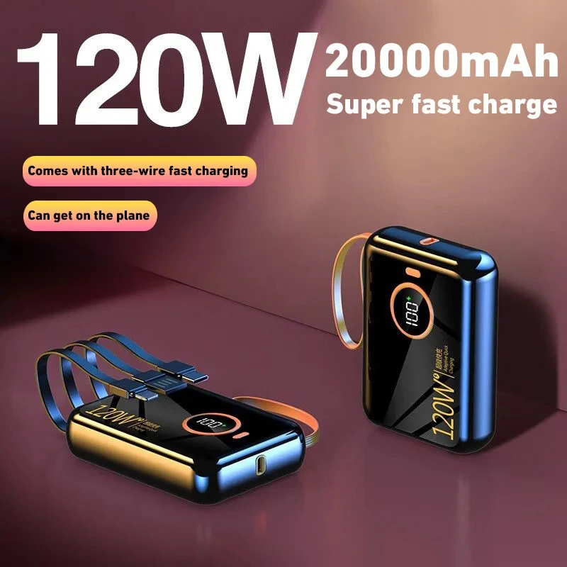 120W 100000mAh Portable Power Bank High Capacity Cable Two-way Fast Charging Mini Powerbank For iPhone Samsung ﻿2025 2