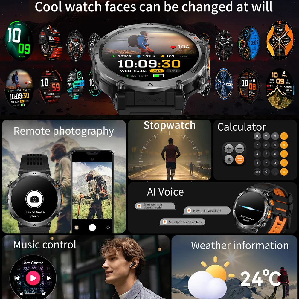 2026 New Military GPS Sports Smart Watch Men Compass 3ATM Waterproof Swim Fitness Tracker AMOLED HD SmartWatches 850Mah Battery 2
