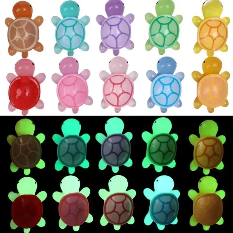 Cute Mini Luminous Turtle Ornaments 50 Pcs Glowing in The Dark Miniatures Kids Toys Home Decor Gift