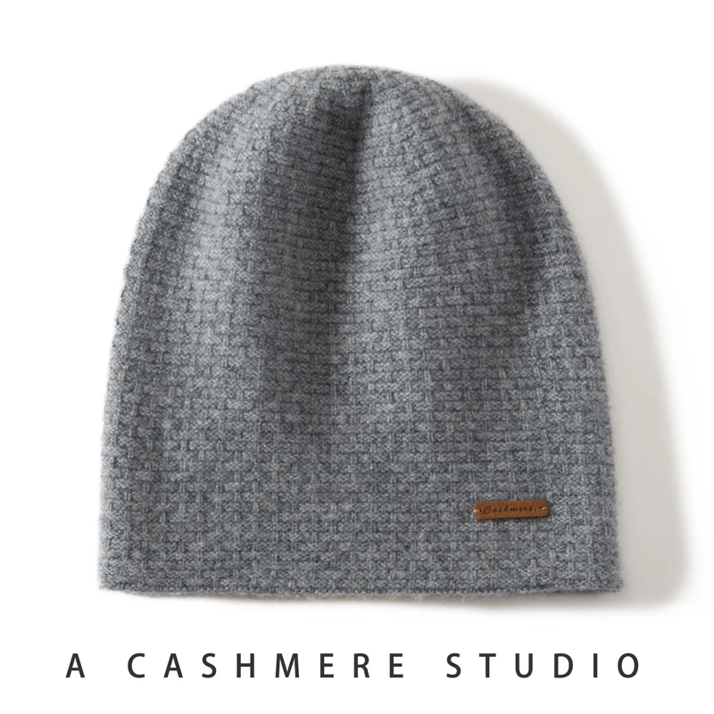 High Quality 100% Cashmere Knitted Hat for Women Casual Beanie Hats Lady Thick Cashmere Cap Winter Soft Warm Outdoor Solid Cap 3