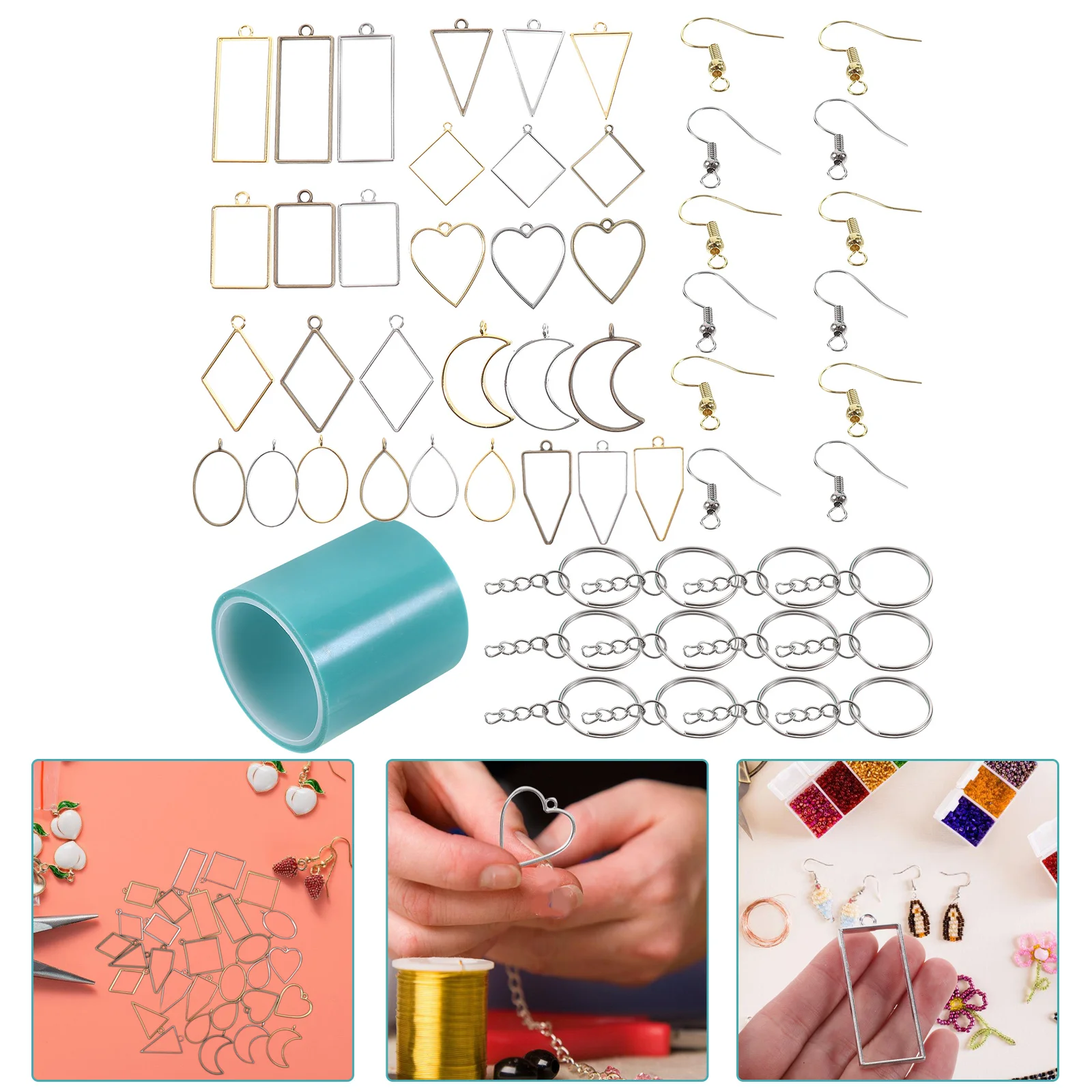 

55 Pcs Pendant DIY Metal Frame Keychain Hollow Bezels Pendants Jewelry Making Charms