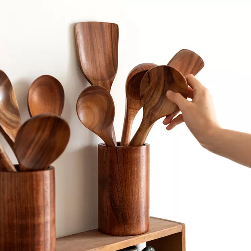 Wooden Long Handle Spatula Kitchen Non-stick Kitchenware Heat Resistant Integrated Cooking Shovel Spoon Household