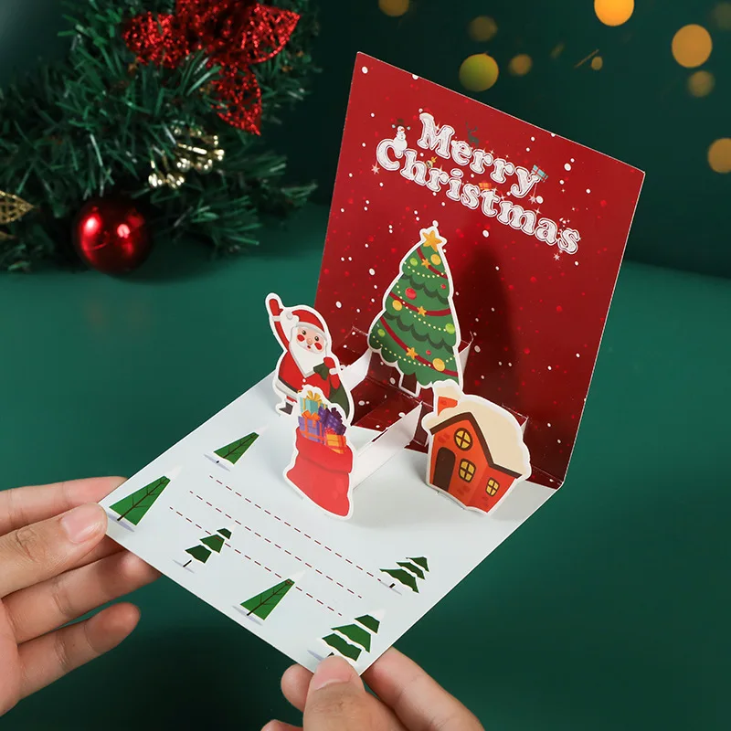3D Santa Greeting Cards Folding Merry Christmas Best Wishes Card Xmas Gift for New Year Blessing Thank You Postcard Decoration