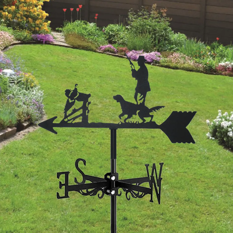 Funny Cat Weather Vane, Metal Silhouette Wind Direction Indicator Rooftop Wind Vane Decor Laser Cut Metal Black Weathercock