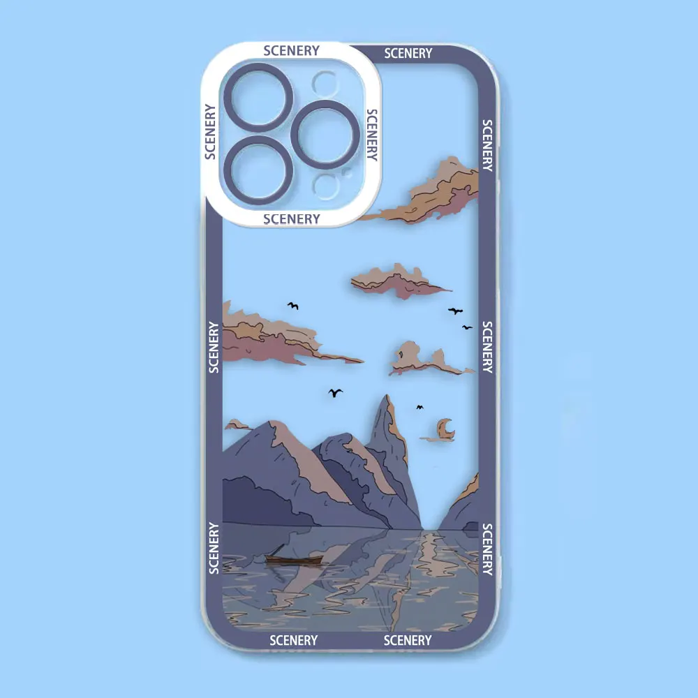 Snow Mountain Sunset Scenery Clear Phone Case Cover