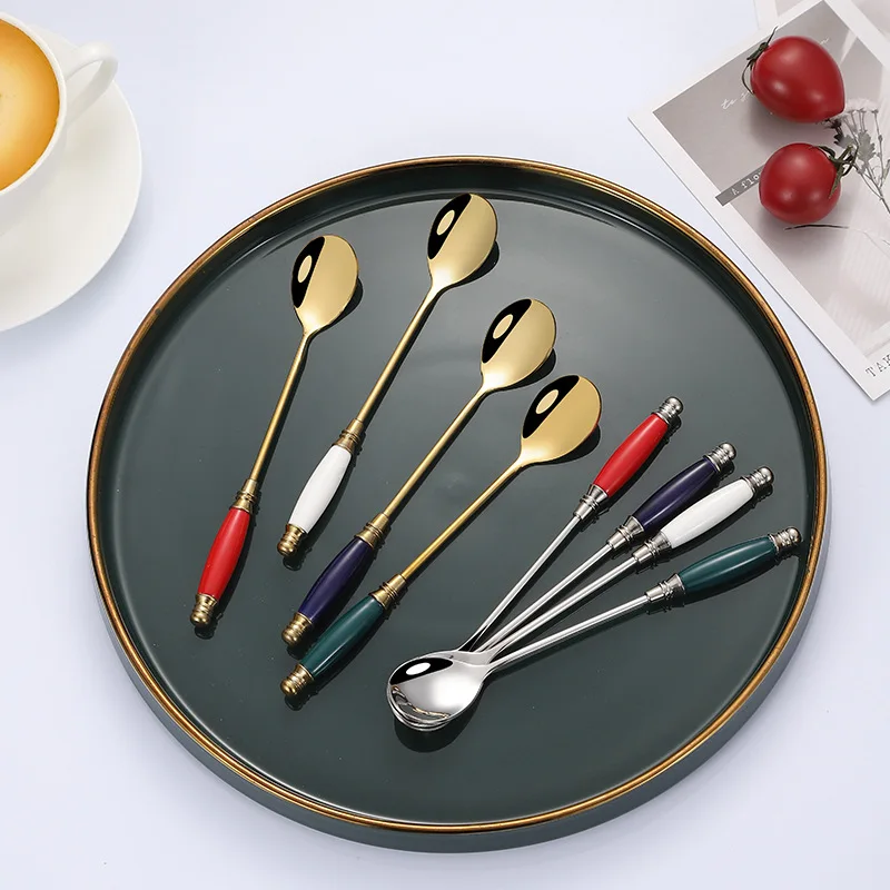 

Mini Coffee Spoons 304 Stainless Steel Ceramic Handle Tiny Spoon Mixing Spoon Dessert Spoon Honey Dipper Dropshiping