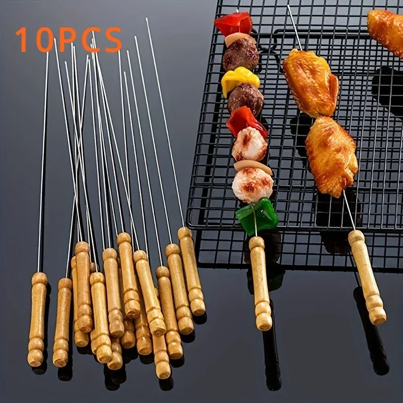Stainless Steel Barbecue Skewer 10Pcs Reusable BBQ Skewers For Outdoor Camping Picnic Cooking Tools BBQ Supplies barbecue skewers,bbq grilling accessories