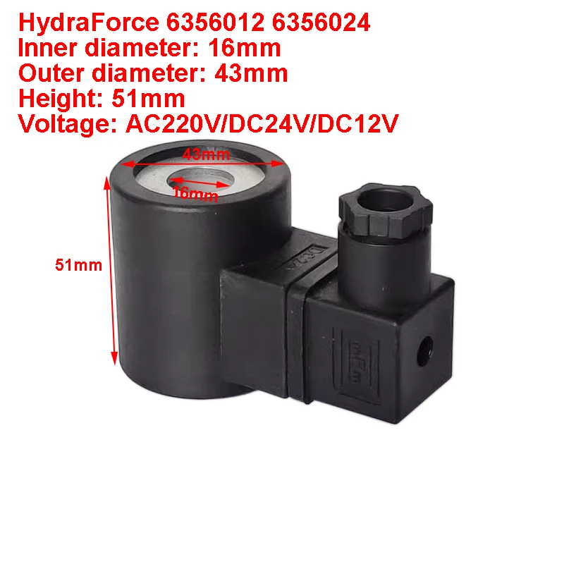 Bobina da Válvula Solenóide Hidráulica Hydraforce Diâmetro 16 mm Altura 51 mm dc 12v 24v ca 220v 6356012 6356024