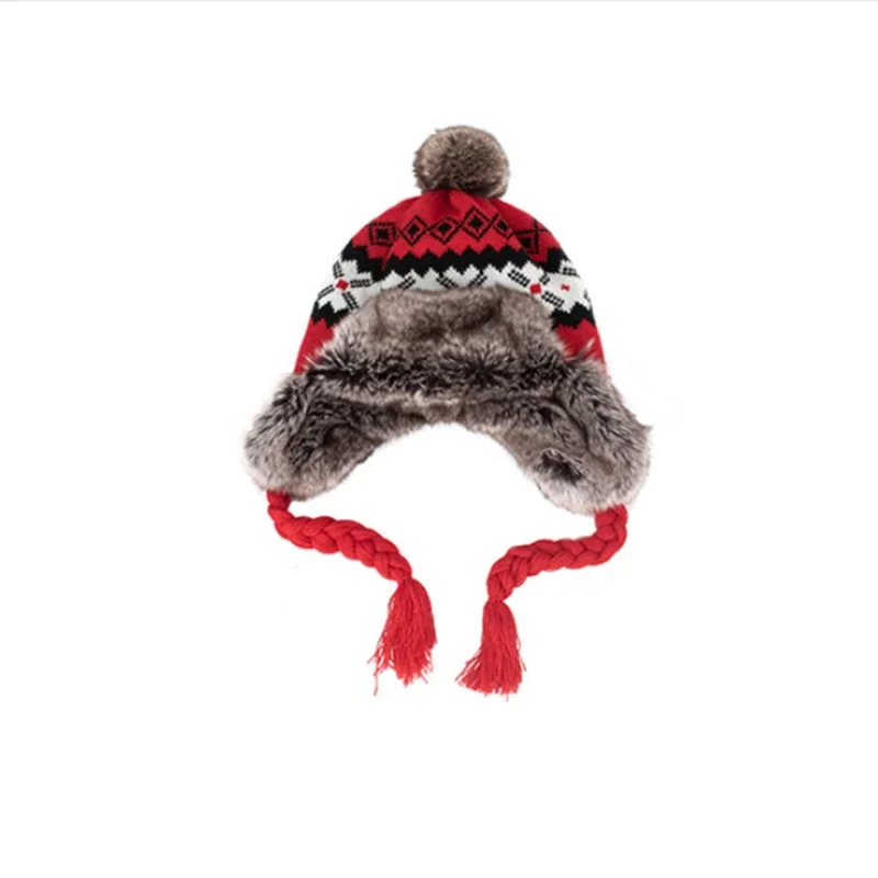 New Winter Hat Bomber Cap Hat Women Men Warm Snow With Fur Pompom Windproof Knitting Earflap Trapper Girl Outdoor Cap Gift