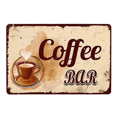 retro coffee and tea tin sign vintage metal art painting plaque iron plate cafe kitchen man cave coffee bar club decoration Vintage Tin Sign Coffee Bar Metal Sign Man Cave Signfor Men Home Door Decor Art Kitchen Store Ranch Bar 12X8 Inch