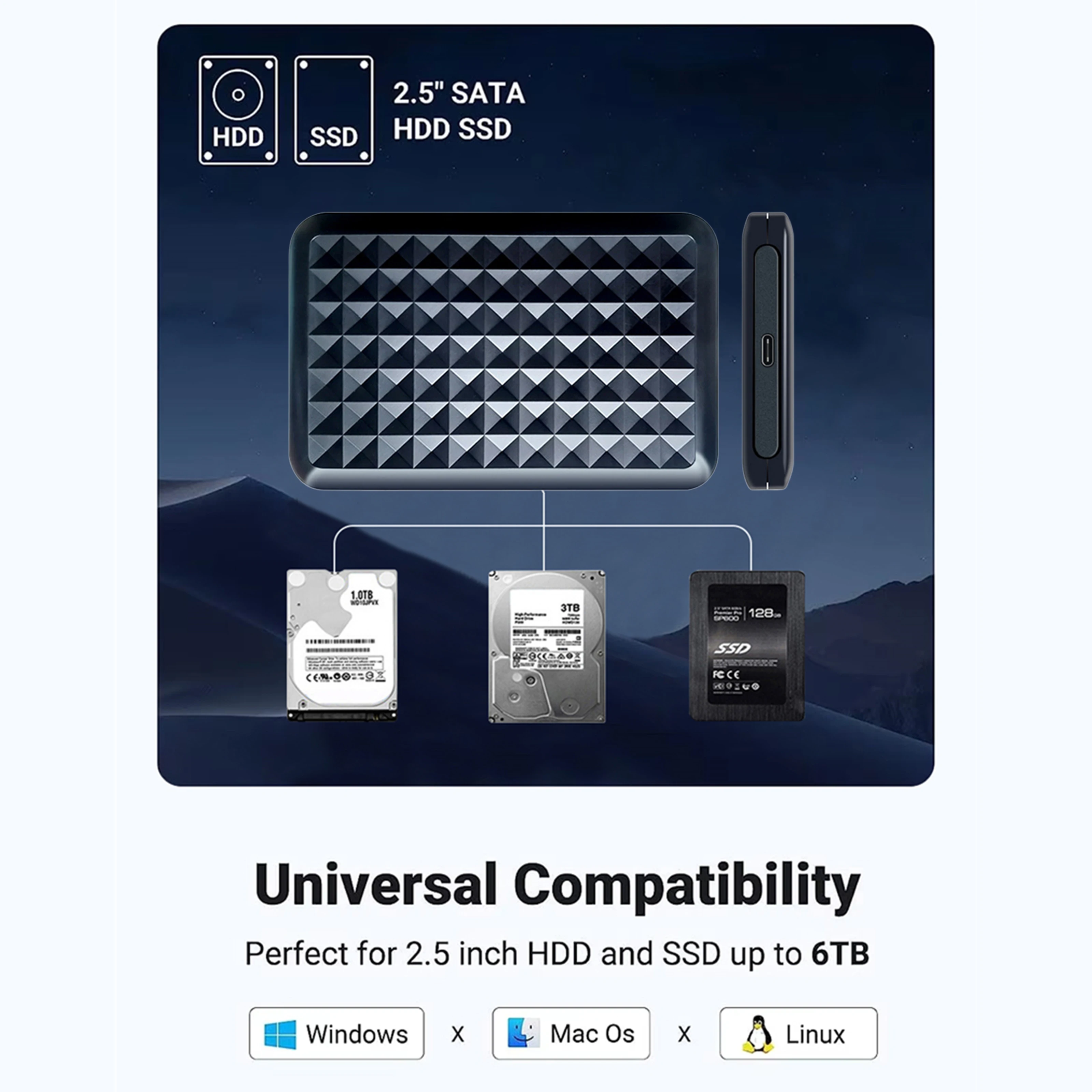 2.5인치 SATA to USB 3.0 외장 하드 드라이브 케이스 툴리스 5Gbps SSD HDD 케이스 모바일 디스크 박스 6TB 지원 노트북 PC용