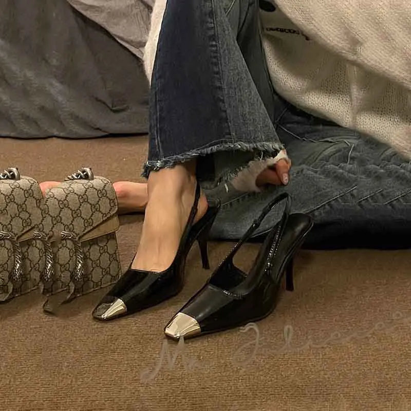 

Женские туфли-лодочки на высоком каблуке, с квадратным Металлическим Носком