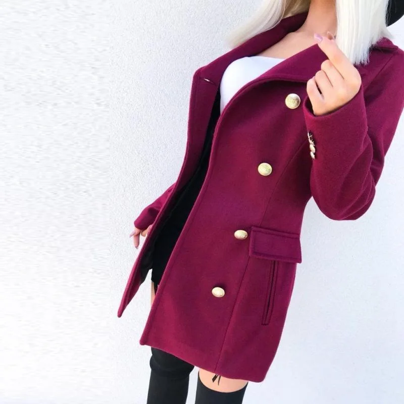 Women Casual Wool Blends Lapel Overcoat Autumn Winter Solid Fashion Long Sleeve Coat Outwear Elegant Double-Breasted Lady Jacket white puffer