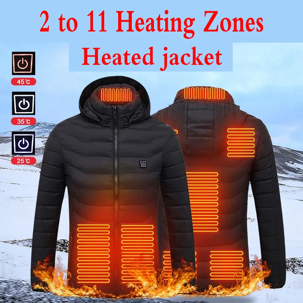 Heated Jacket Men Women 2021 Winter Jacket Men Parkas Warm USB Heating Jacket Coat Hooded Black Puffer Jacket Heated Clothing