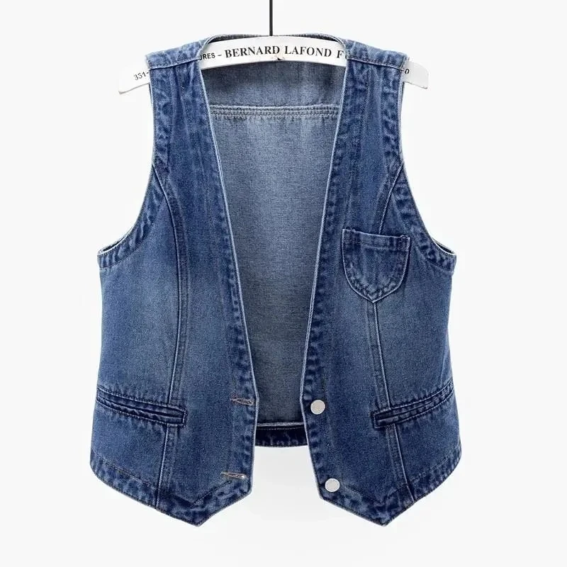 

Denim Vest Women's Short 2023 Autumn New Versatile Slim Fit Sleeveless Jacket Tank Top Single Breasted Solid Color Top