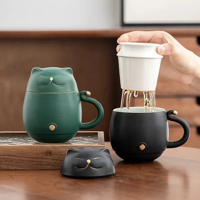 Lucky Cat Portable Tea Mug Travel Set for Business Trip Single