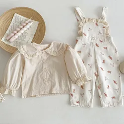 2024 Spring Baby Sleeveless Jumpsuit Newborn Toddler Overalls Floral Infant Girl Blouse Boys Cotton Overalls Kids Lace Clothes