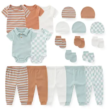 8/19/20PCS Neonato Set di vestiti 100% cotone Tute + Pantaloni + Cappelli + Guanti Stampa Vestiti della neonata Tinta unita Bebes 1
