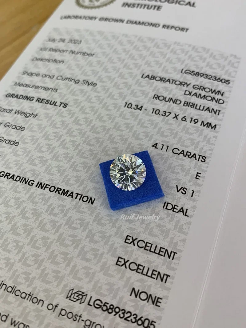 

Ruif New Round CVD 4.11ct E VS1 3EX（ID） N Lab Grown Diamond for Fine Jewelry Making with IGI Certificate