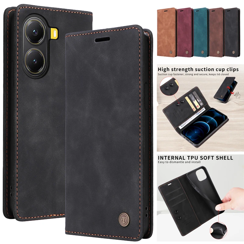 Magnetic Leather Stand Wallet Flip Case - Elegant Protective Phone Cover