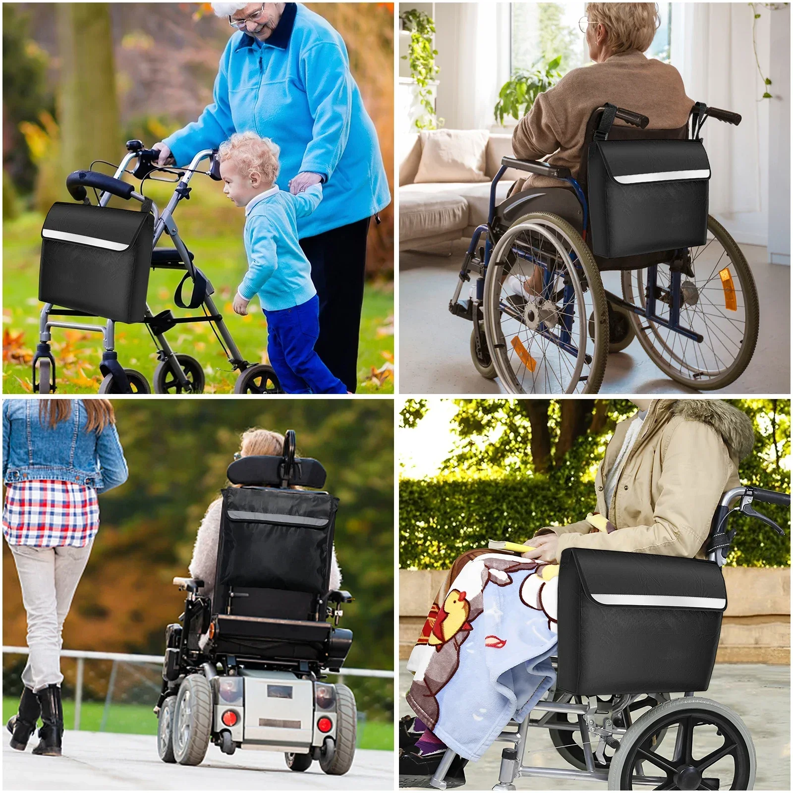 L Wheelchair Bag Waterproof Wheelchair Pouch with Secure Reflective Strip Large Capacity Walker Storage Pouch Multifunctional