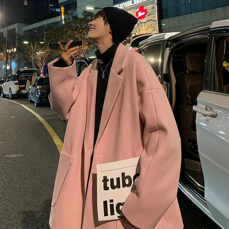 

2022 Men's Fashion Single Breasted Woolen Overcoat New Long Sleeve Autumn Winter Korean Trend High Quality Long Coat S105