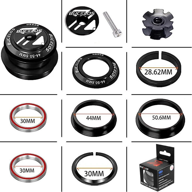 Bicycle Headset BUCKLOS 34-34/44-44/44-50.6/44-55/44-56 for Straight/Tapered Tube 1-1/8" Road MTB