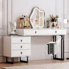 Vanity desk with mirror and lights, 3 Color Touch Screen Dimming Mirror, Adjustable Cabinet and 5 Sliding Drawers, Power Strip 1