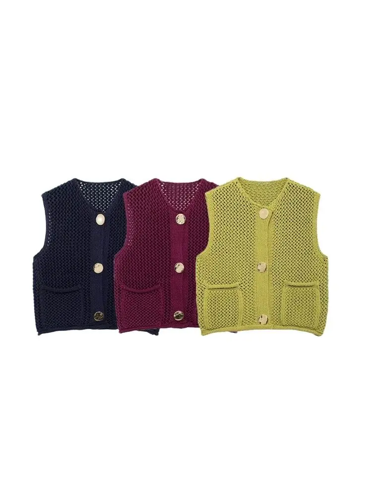 Women's Golden Button Knitted Vest Sweater
