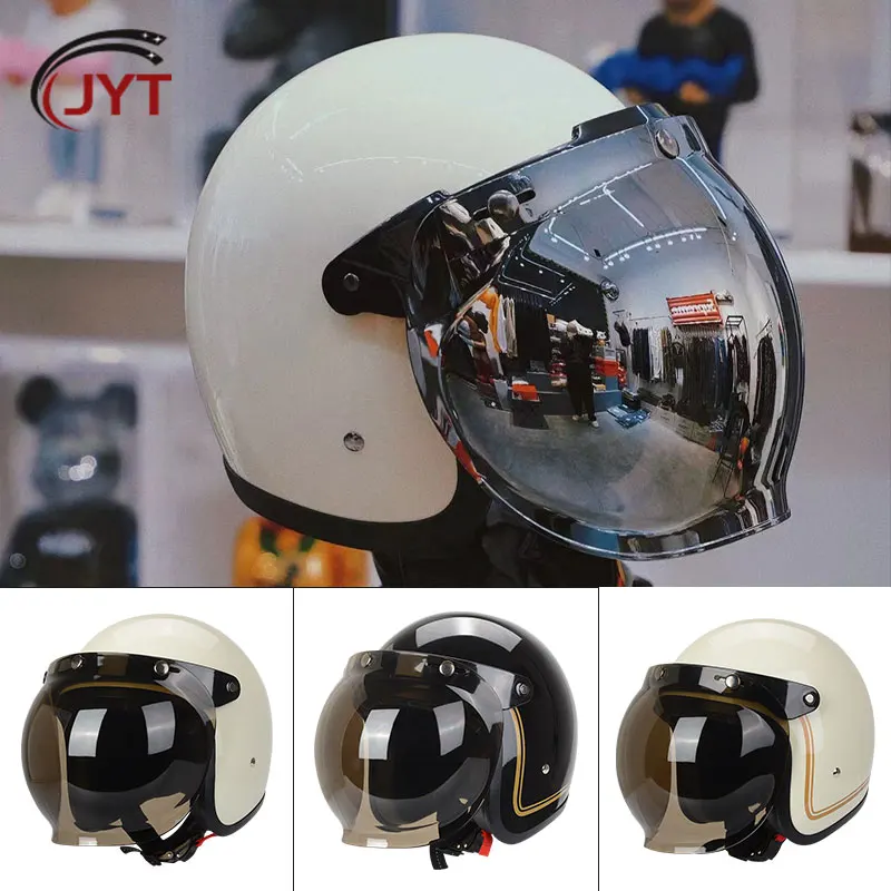 

Unisex Motorcycle Helmet ABS Shell Open Face Helmet DOT Approved Jet Helmets with Bubble Visor 3/4 Half Safety Cap Four Seasons