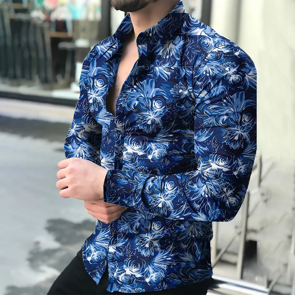 

Men's Fitness Shirt Long Sleeve Button Down Baroque Print Ideal for Parties Lounging and Dress Up Events Embrace the Silky Feel