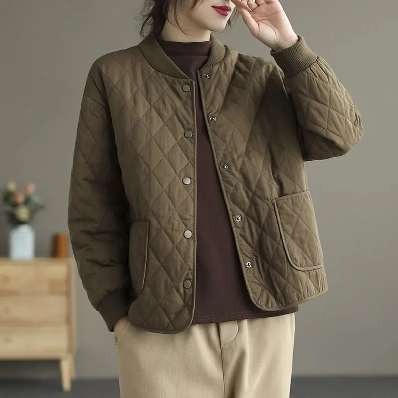 Retro Geometrical Plaid Parka Coat Autumn Winter