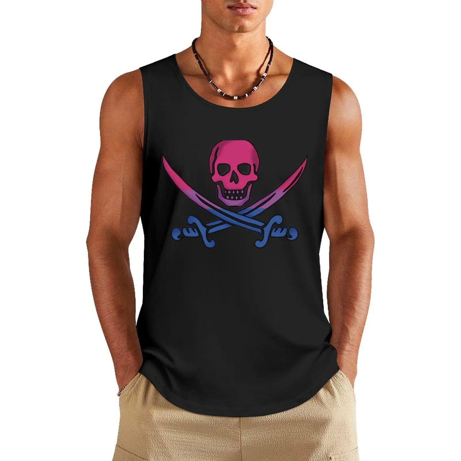 Birate (Bisexual Pirate) Skull and Cross-bones Tank Top muscle t-shirt summer clothes men 2024