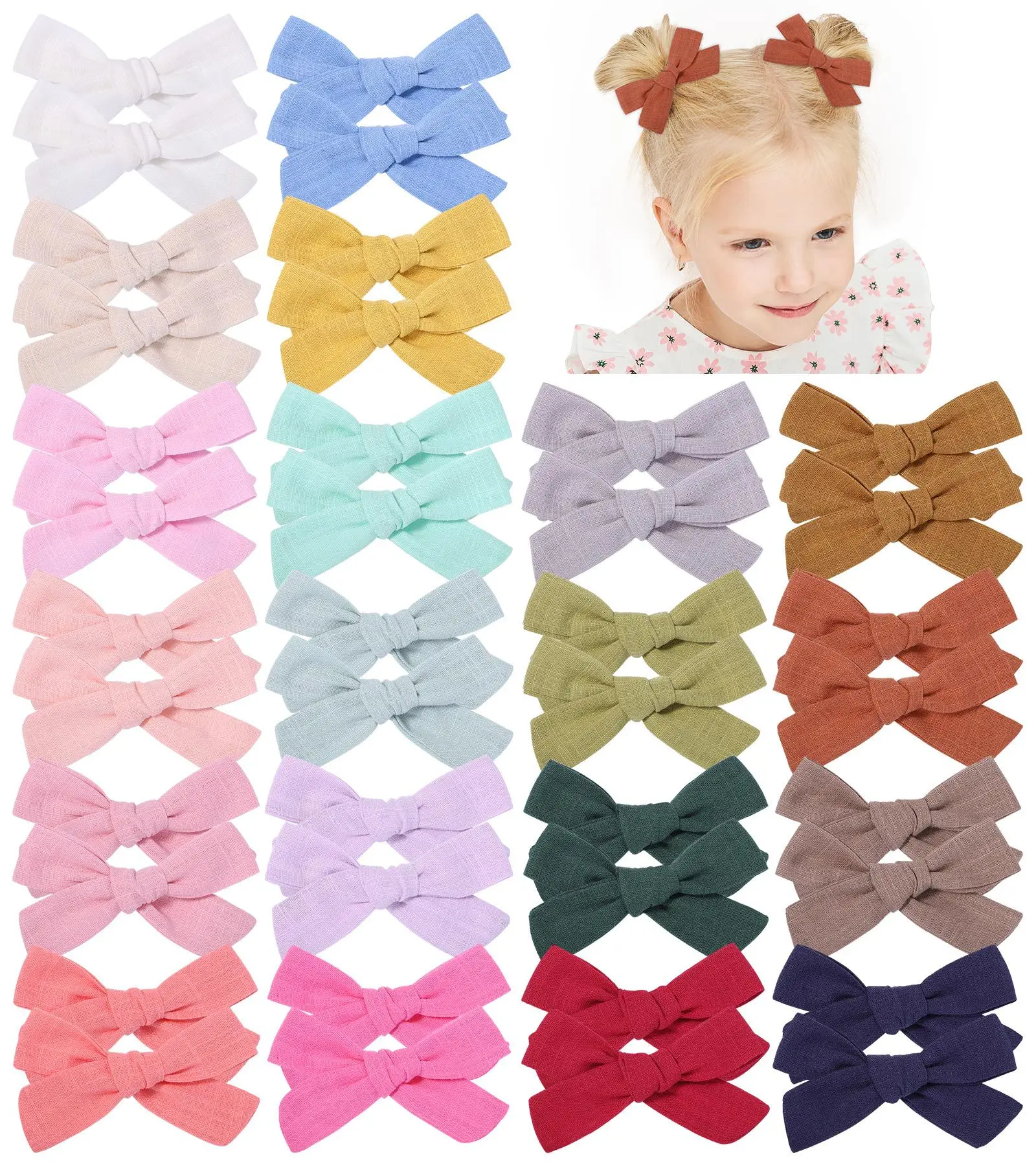 

40Pcs/20 Pair Solid Cotton Hair Bows With Clip For Baby Girls Hair Clips Hairpins Cute Barrettes Headwear Kids Hair Acesssories