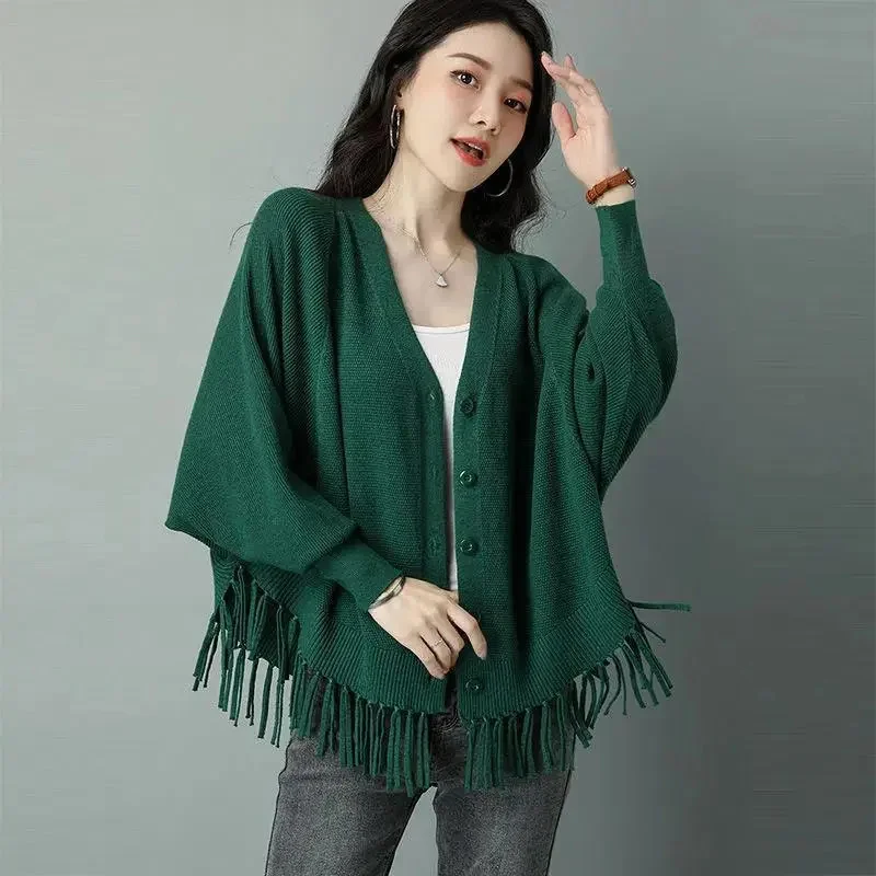 

Женский трикотажный кардиган с кисточками, однотонная тонкая Свободная блузка в стиле Джокер, весна-осень 2023