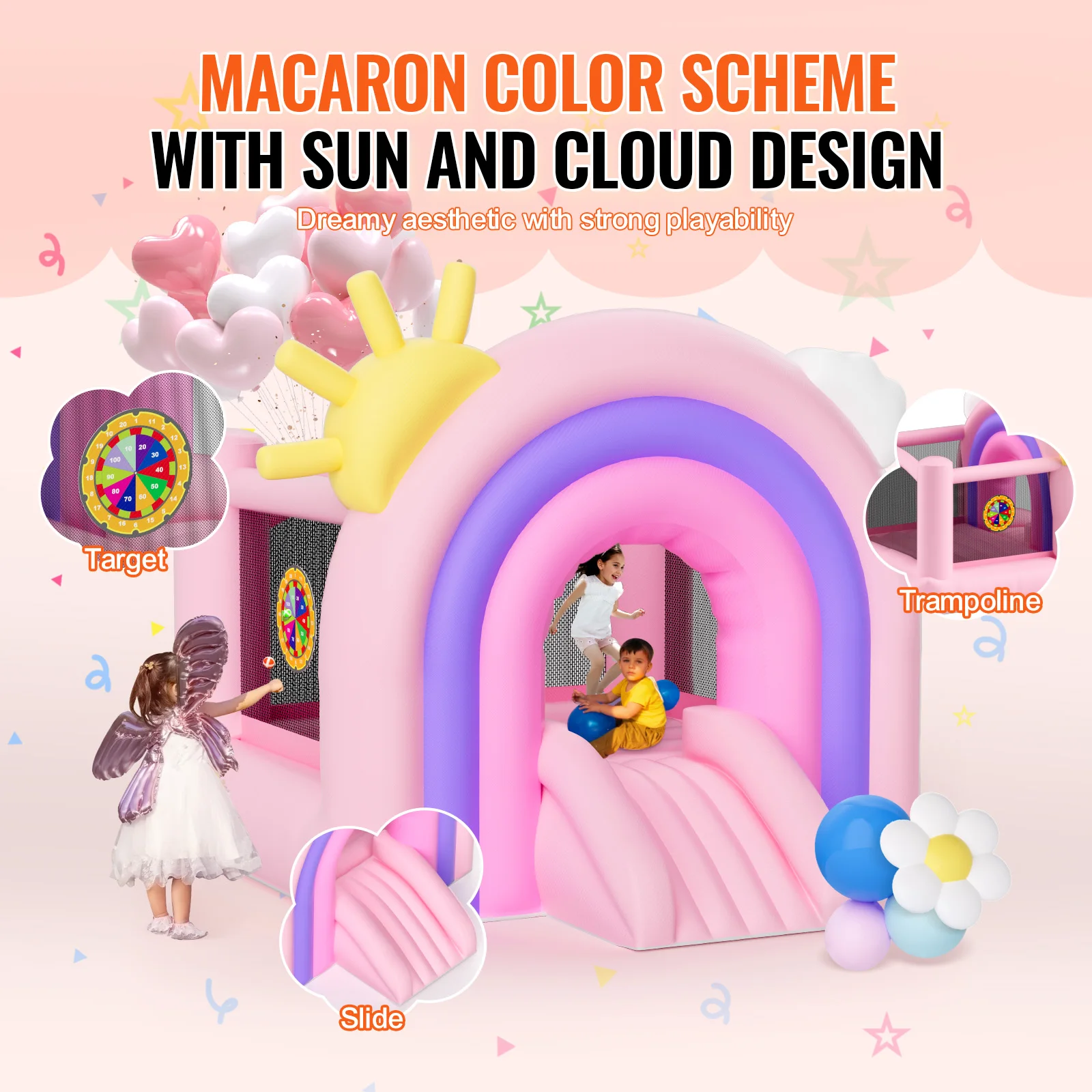 VEVOR Inflatable Bounce House Indoor Outdoor Playhouse Trampoline Kid Jumping Bouncer with Blower Slide Storage Bag 110x91x91 in 4