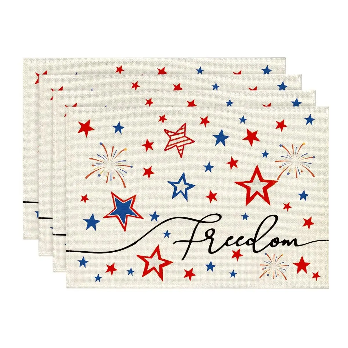 

Patriotic Freedom Stars 4th of July Placemats for Dining Table, 12x18 Inch Memorial Day Decoration Washable Table Mats Set of 4