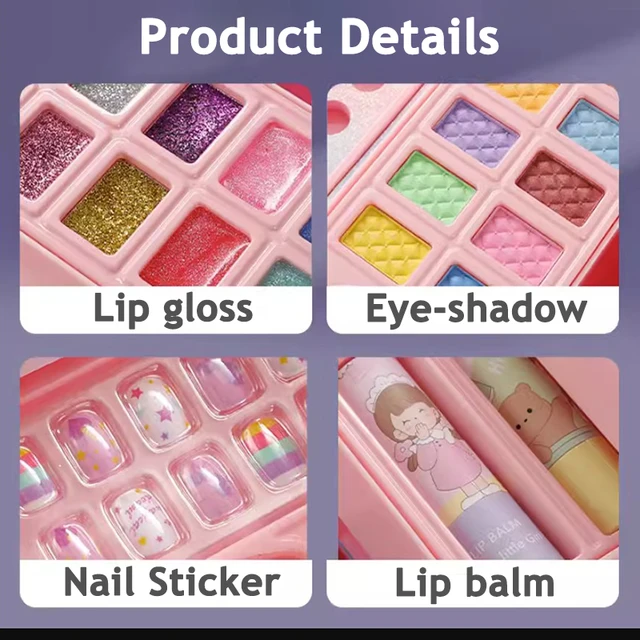 Children Makeup Kit for Girls Lipstick Makeup Cosmetics Pretend Play Pink Unicorn Princess Washable Safe Makeup Kid Toy Gift 2