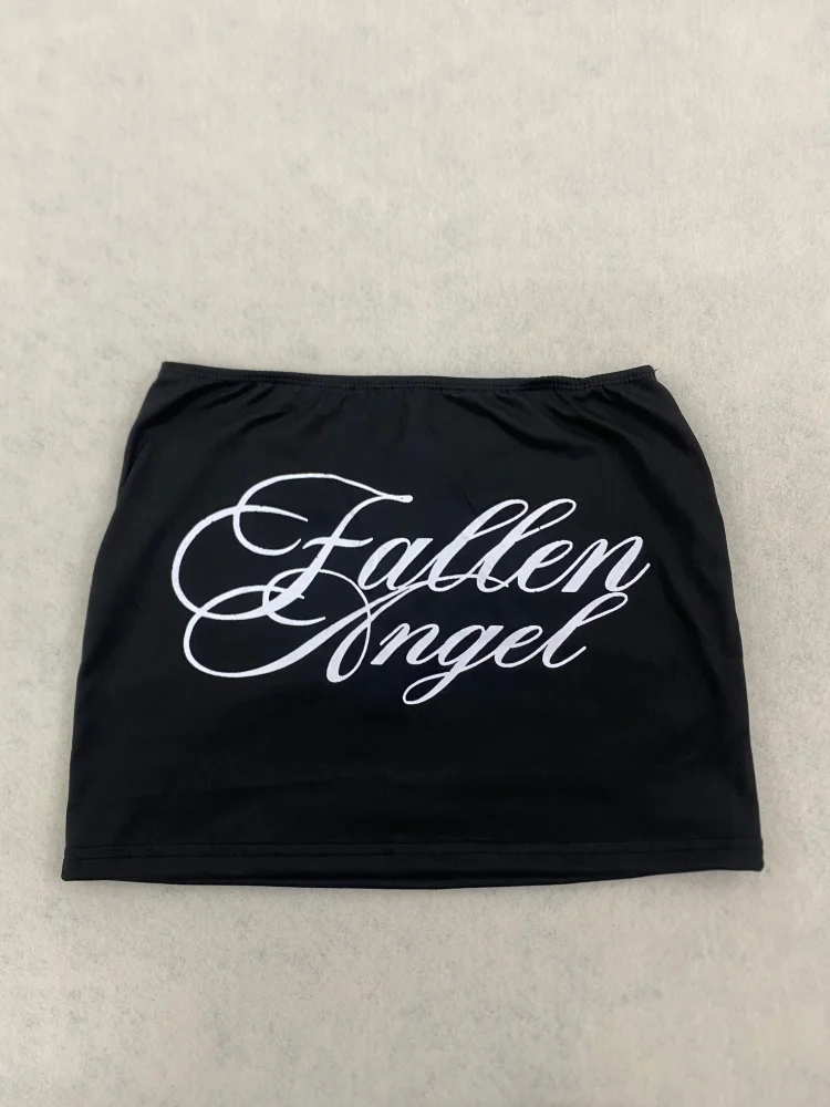 Y2K Black Bodycon Mini Skirt Women Reversible Design With Angel Wings And Letter Print For Streetwear 4