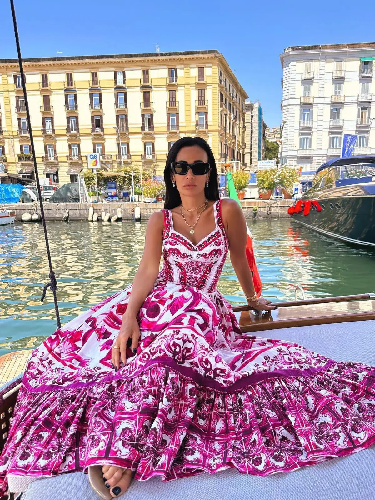 

Women Sexy Printed Suspender Dress Fashion V-neck Backless High Waist Large Swing Midi Vestido Summer Female Chic Vacation Robes