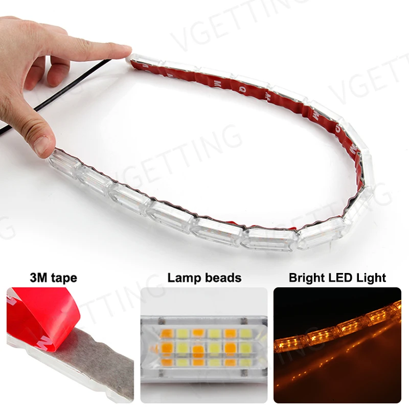 2 Flowing  Flexible DRL LED Daytime Running Light Sequential Strip Car Dynamic Turn Signal Lamp for Auto Driving Waterproof Auto