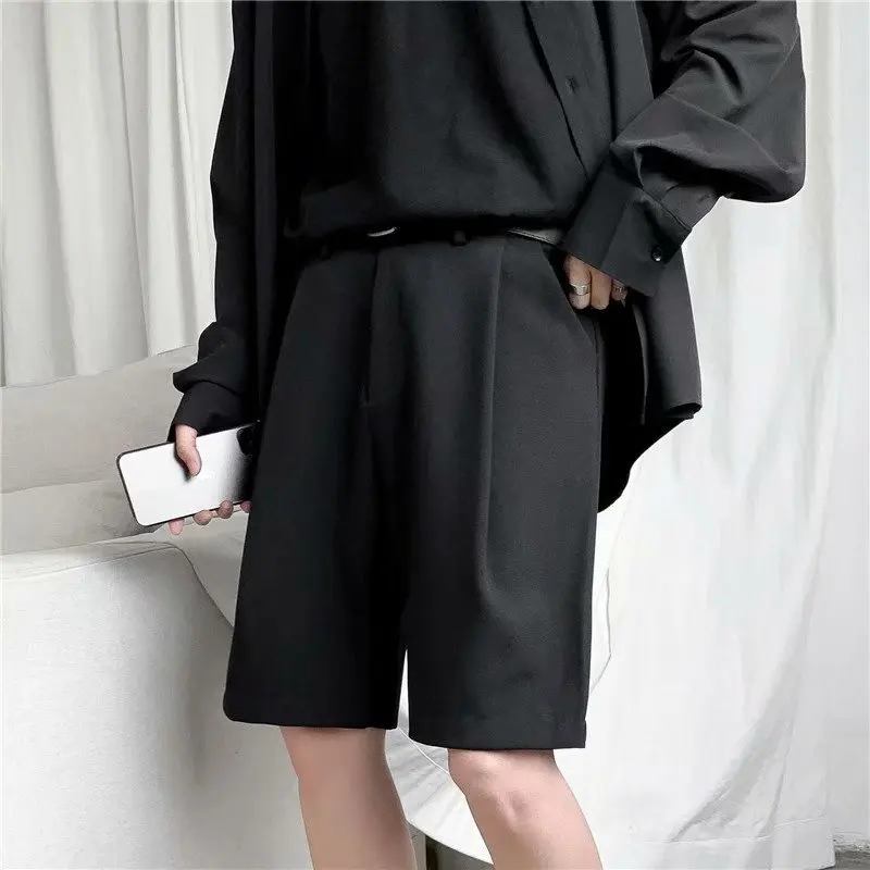Summer Suit Shorts Men Fashion Business Dress Shorts Men Streetwear Loose British Style Suit Shorts Men Black Formal Shorts 3