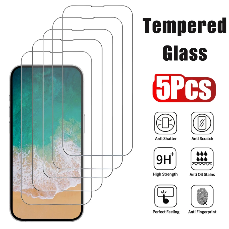 5 шт. загартованого скла для iPhone 17 16 15 14 13 12 Pro Max Захисне скло для iPhone 12 13 Mini 14 Plus 14 Pro Glass