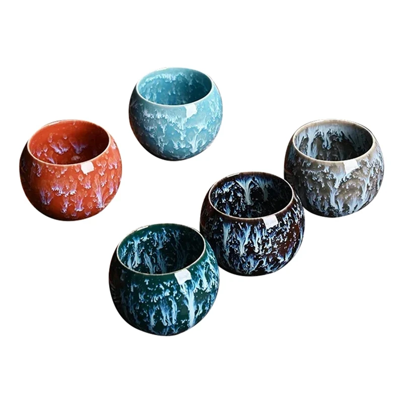 Kiln Change  Tea Cup Set -Five Elements Gift Box, Porcelain Kung Fu Cups, Pottery Coffee Mug, China Tableware Cup