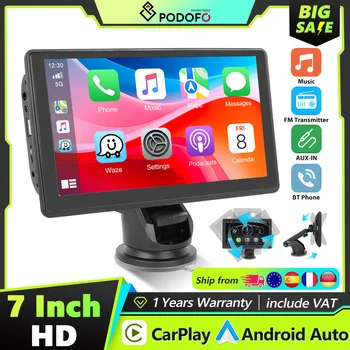Radio para Auto Podofo con Carplay, Android Auto, Mirror Link, Airplay, Visión Nocturna, Reproductor Multimedia Universal para Auto, Sonido EQ, FM, Tarjeta SD/TF, BT 1